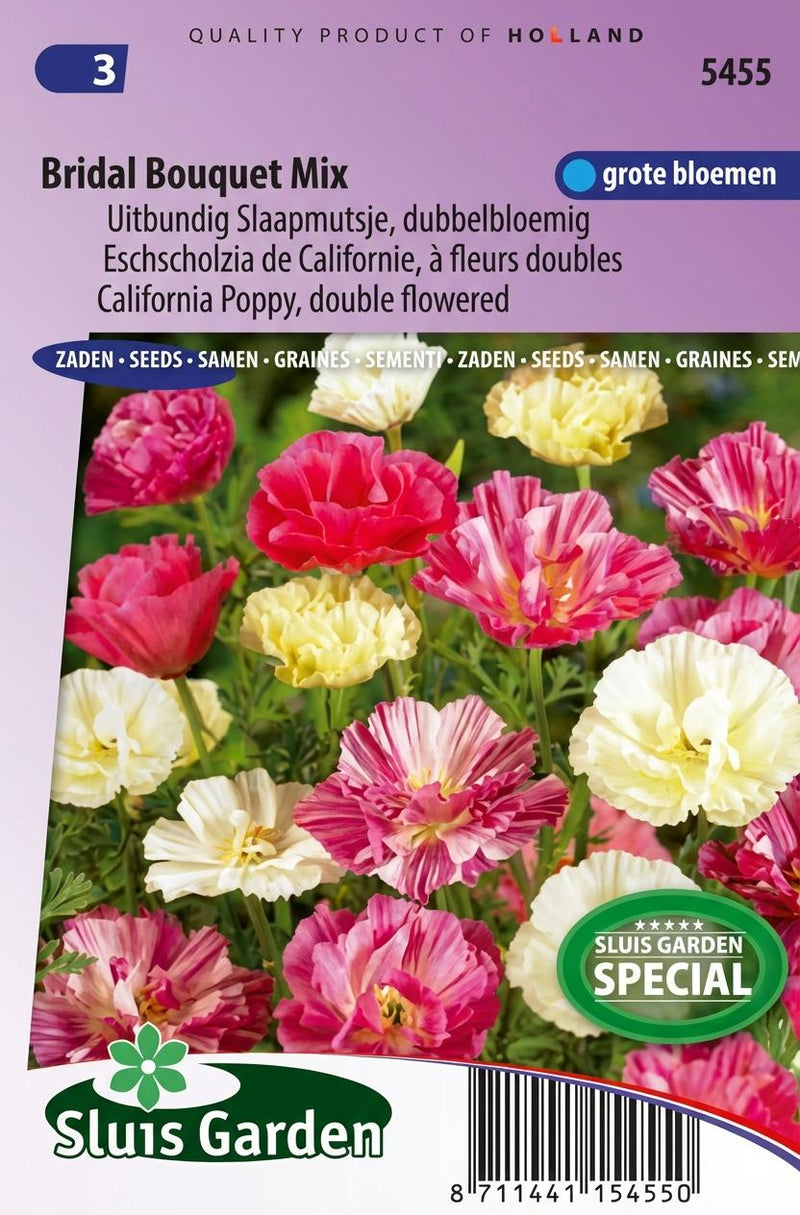 Een zakje uitbundig slaapmutsje-zaden van Sluis Garden.