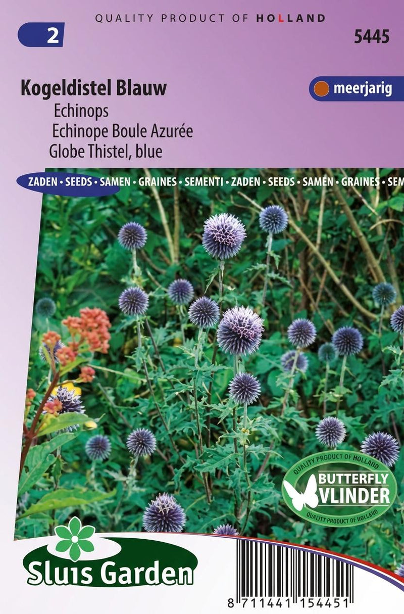 Zakje Blauwe Kogeldistel-zaden van Sluis Garden.