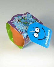 Terracotta Vergeet-me-niet met Label GEFELICITEERD!